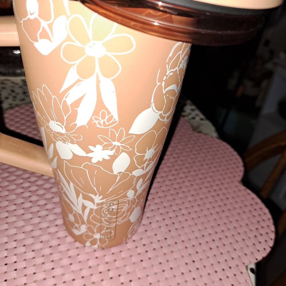 Floral Insulated Coffee Mug - Peach and White